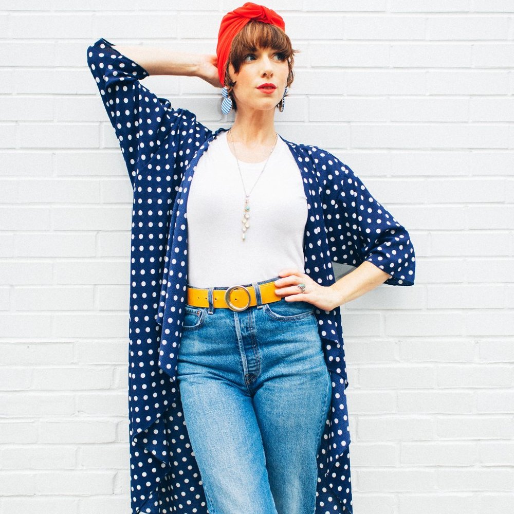 Navy & White Polka Dotted Kimono